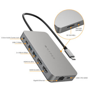 Cổng chuyển Hyperdrive Dual 4k HDMI 10-IN-1 (2 Màn hình) USB-C Hub for Macbook M1/M2 – HDM1H - Ảnh 4