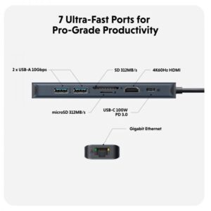 Cổng chuyển chuyên dụng Hyperdrive Next 7 Port Usb C-Hub Cho Laptop/Macbook (HD4003) - Ảnh 5