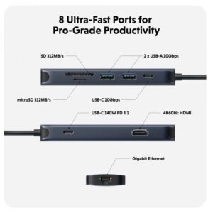 Cổng chuyển chuyên dụng Hyperdrive Next 8 Port Usb C-Hub Cho Laptop/Macbook (HD4004) - Ảnh 6
