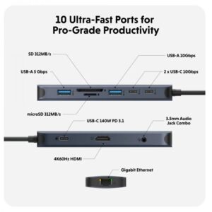Cổng chuyển chuyên dụng Hyperdrive Next GEN2 10 Port Usb C-Hub Cho Laptop/Macbook (HD4005) - Ảnh 5