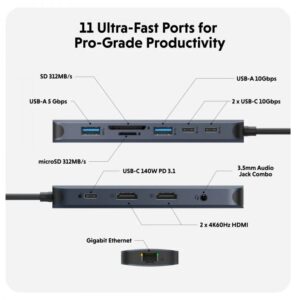 Cổng chuyển chuyên dụng Hyperdrive Next 11 Port Usb C-Hub Cho Laptop/Macbook (HD4006) - Ảnh 4