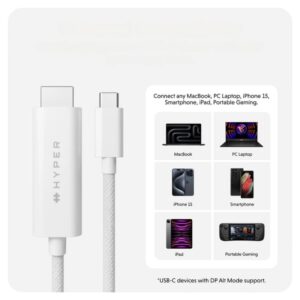 Cáp Hyperdrive USB C Sang HDMI 4K60Hz (2,5m) HD6007WHGL - Ảnh 3