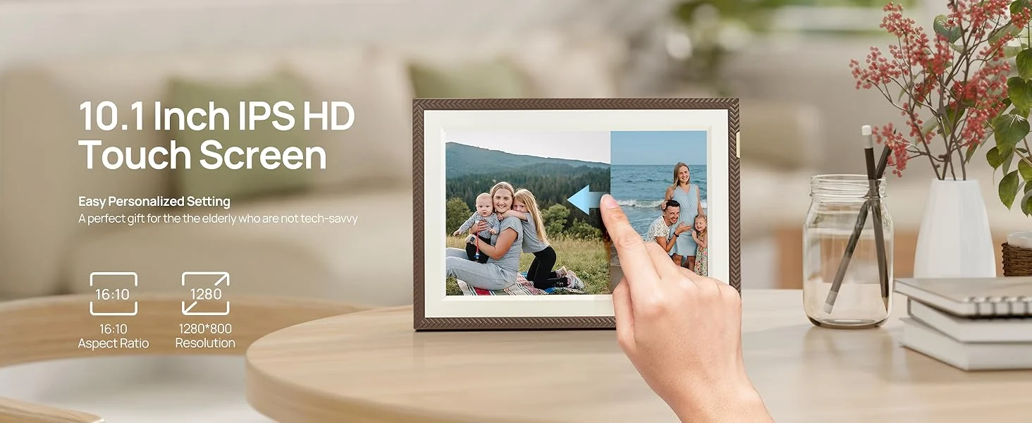 Khung ảnh kỹ thuật số ARZOPA D10 Brown WiFi 10.1" - Màn hình cảm ứng IPS HD 32GB Đỉnh Cao