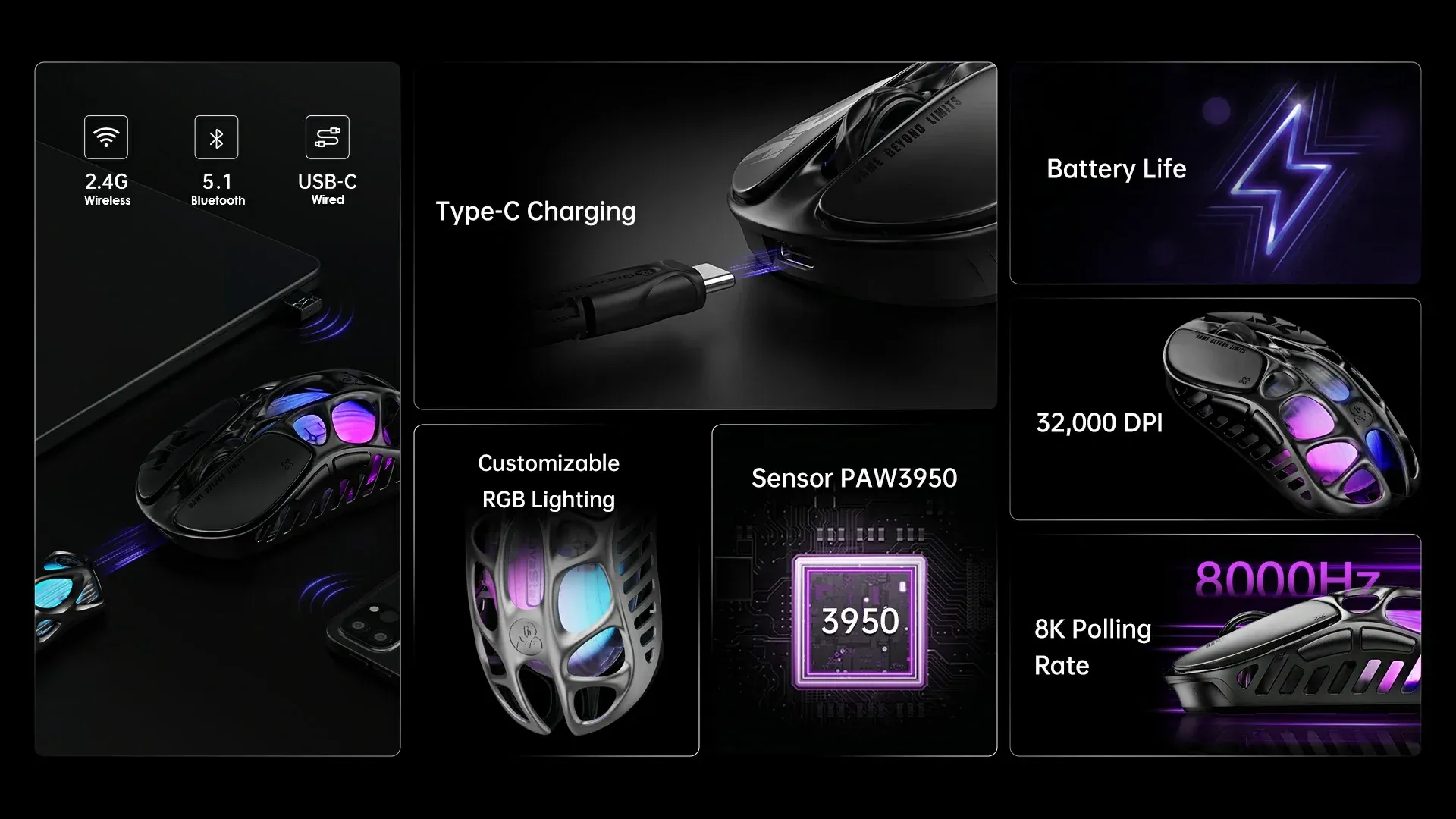 Chuột Gaming GravaStar Mercury X Pro 8KHz Wireless