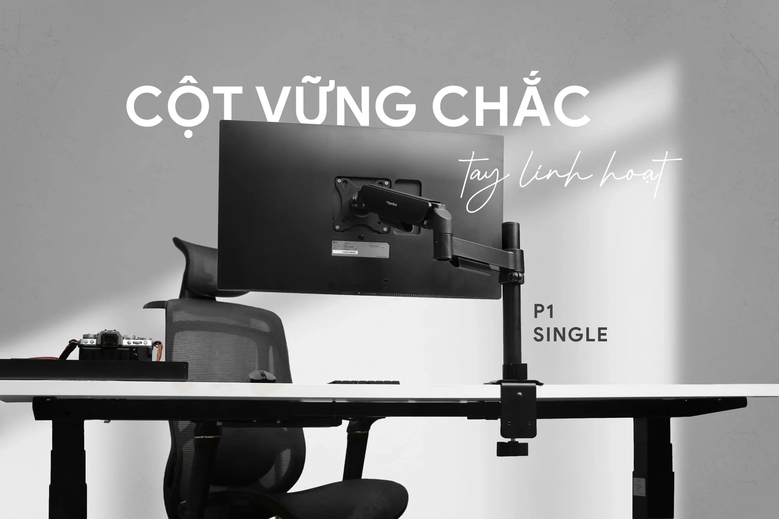 HyperWork P1 Single – Giá Đỡ Màn Hình Dạng Cột Trợ Lực HyperLift Cao Cấp