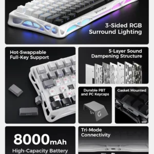 Bàn Phím Cơ Gaming Không Dây GravaStar Mercury K1 – Hợp Kim Nhôm, Gasket Mount, RGB Độc Lập