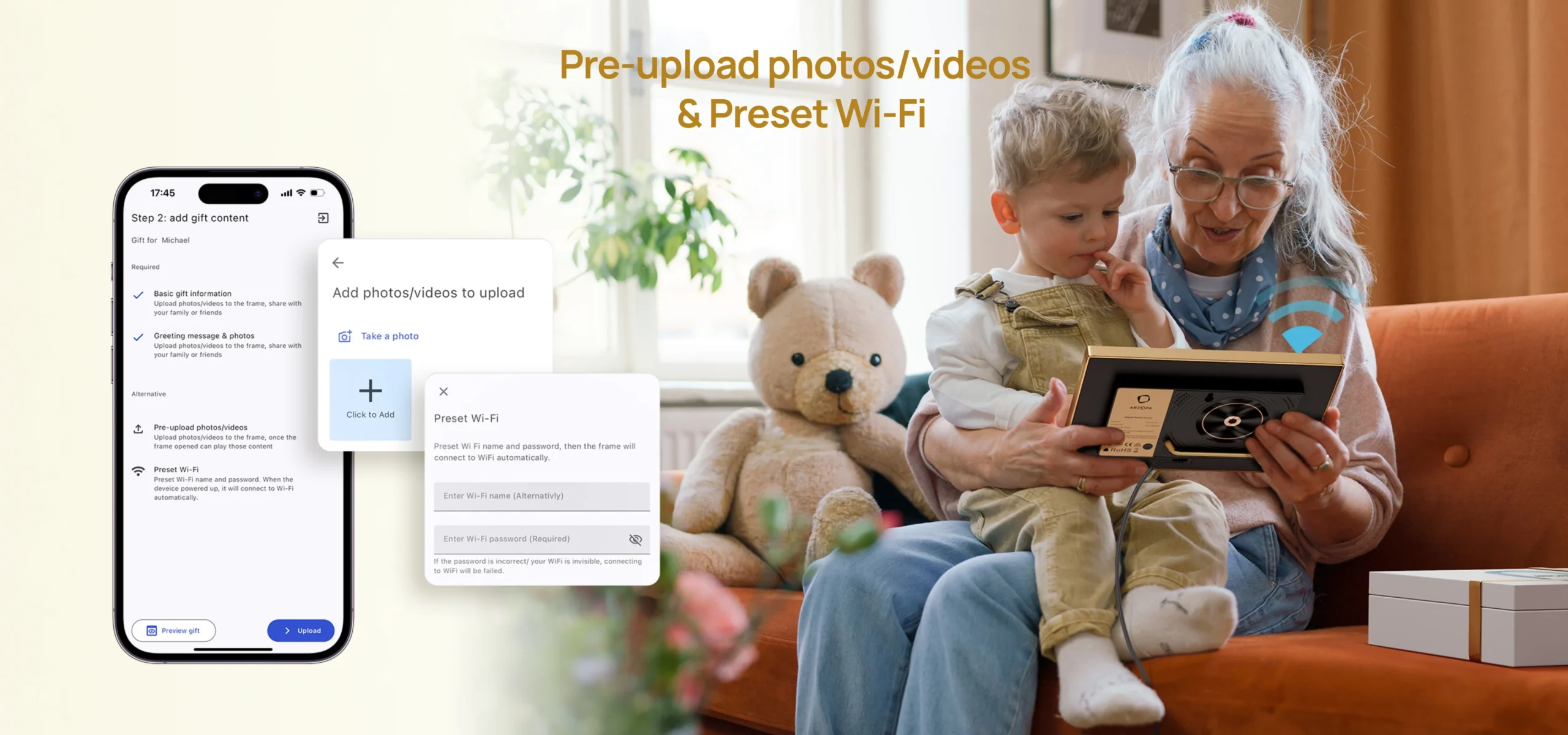 Khung ảnh kỹ thuật số ARZOPA D10 Champagne Gold WiFi 10.1"
