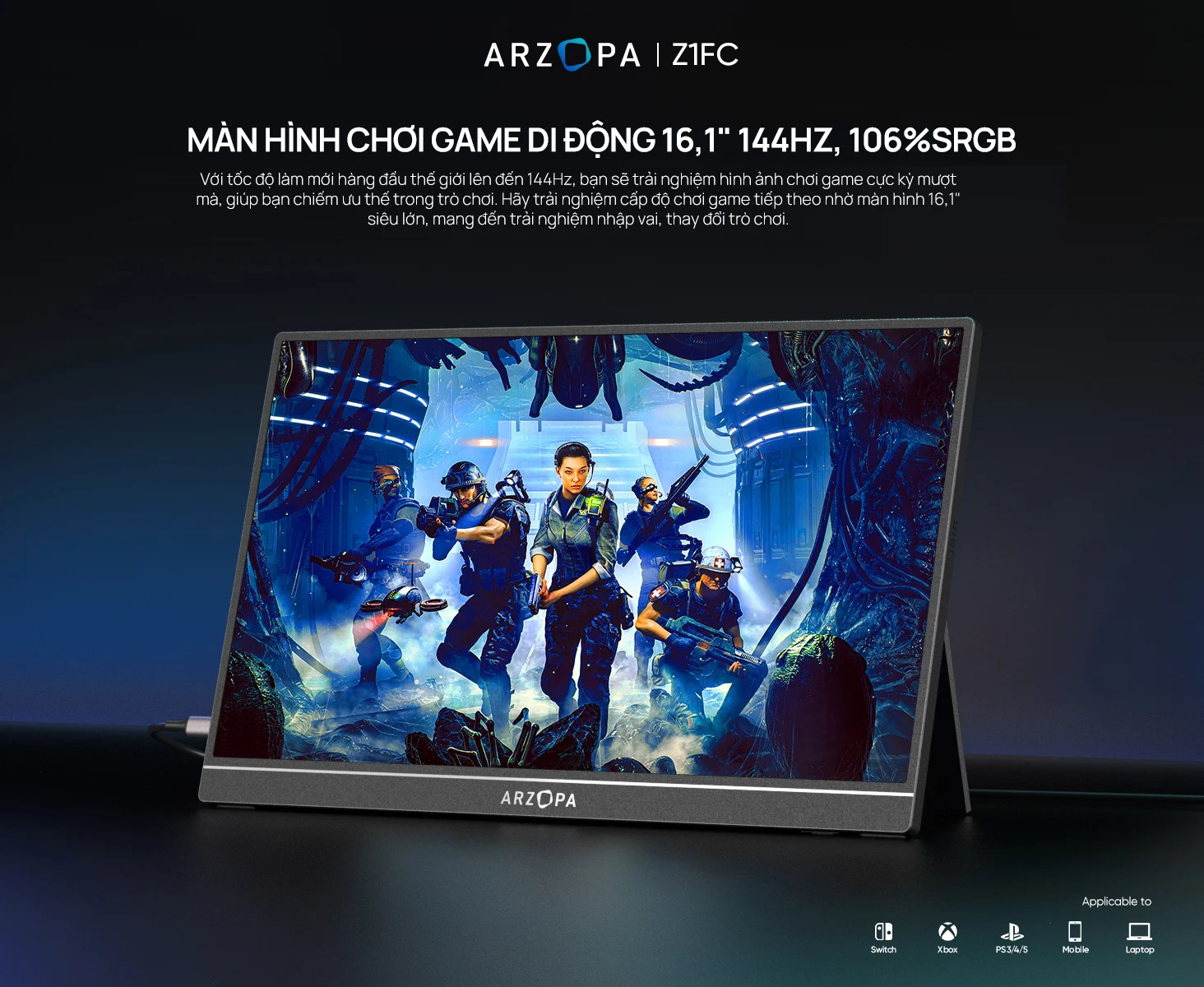 Màn hình di động ARZOPA Z1FC Dark 16.1" 144Hz 1080P FHD