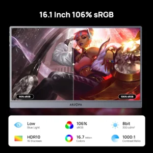 Màn Hình Di Động Gaming ARZOPA Z1FC Gray 16.1 inch 144Hz 1080P FHD