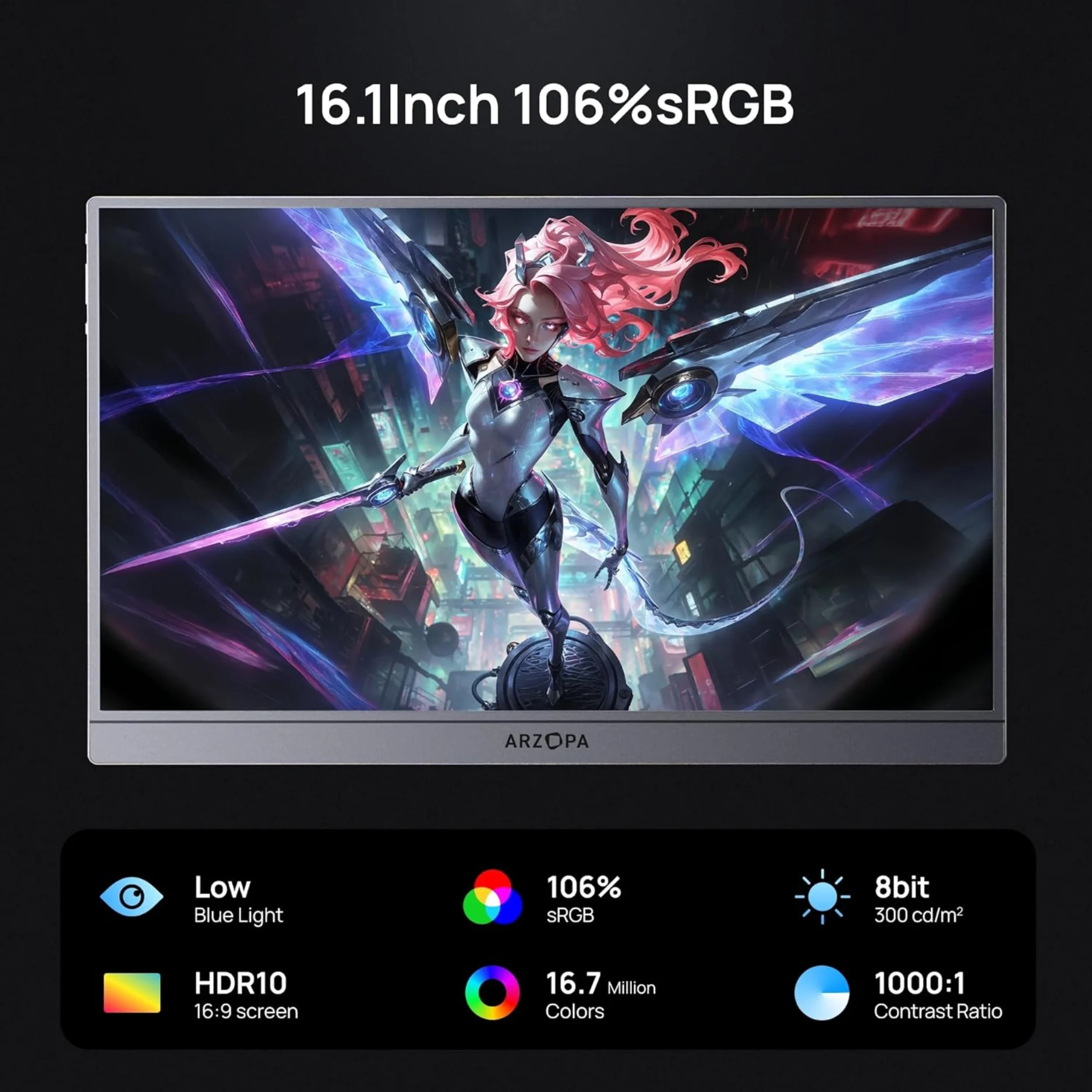 Màn Hình Di Động Gaming ARZOPA Z1FC Gray 16.1 inch 144Hz 1080P FHD