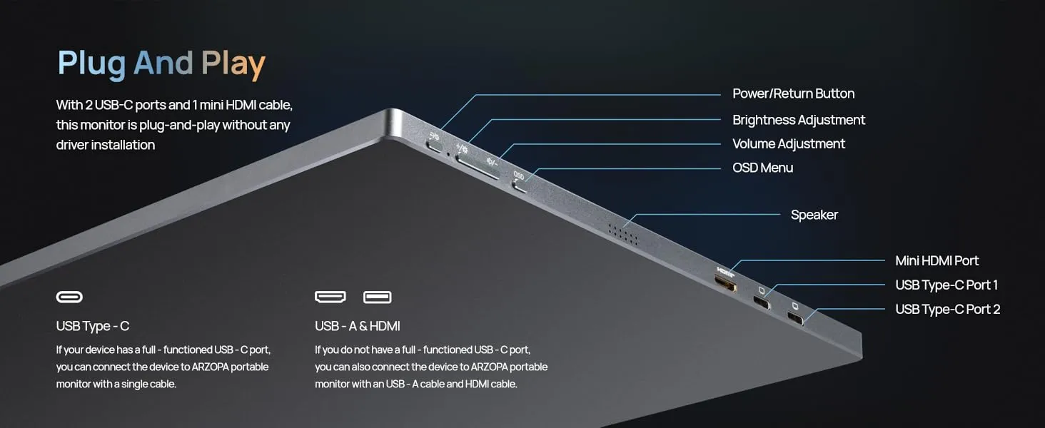 Màn Hình Di Động Gaming ARZOPA Z1FC Gray 16.1 inch 144Hz 1080P FHD