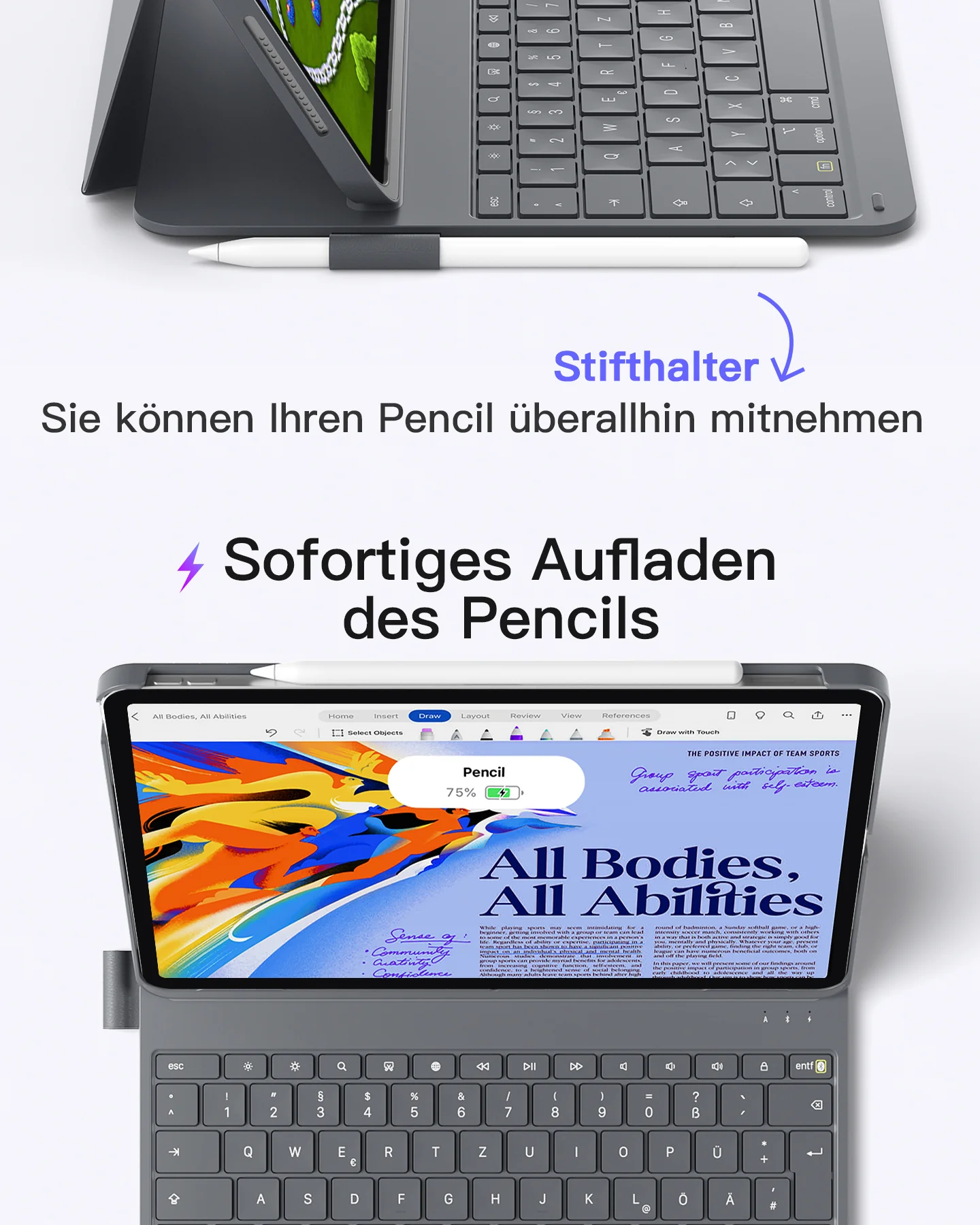Bàn Phím Bluetooth Kiêm Bao Da iPad inateck AirTap - BK2007-13 Cho iPad Air 13-inch M3/M2 & iPad Pro 12.9