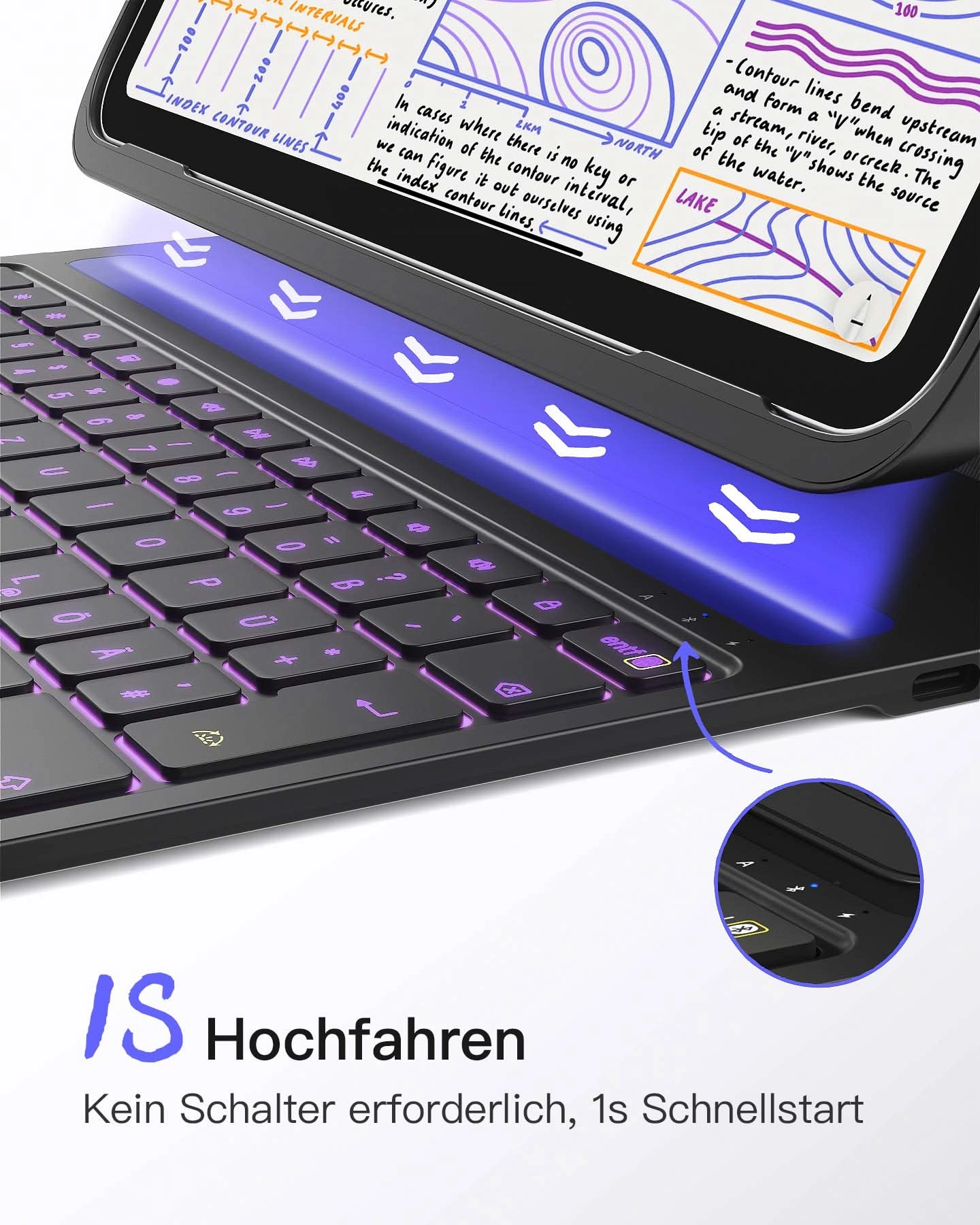 Bàn Phím Bluetooth Kiêm Bao Da iPad 11 inateck AirTap Led RGB – Giải Pháp Hoàn Hảo Cho iPad Air & Pro 11-inch (BK2007-RGB)