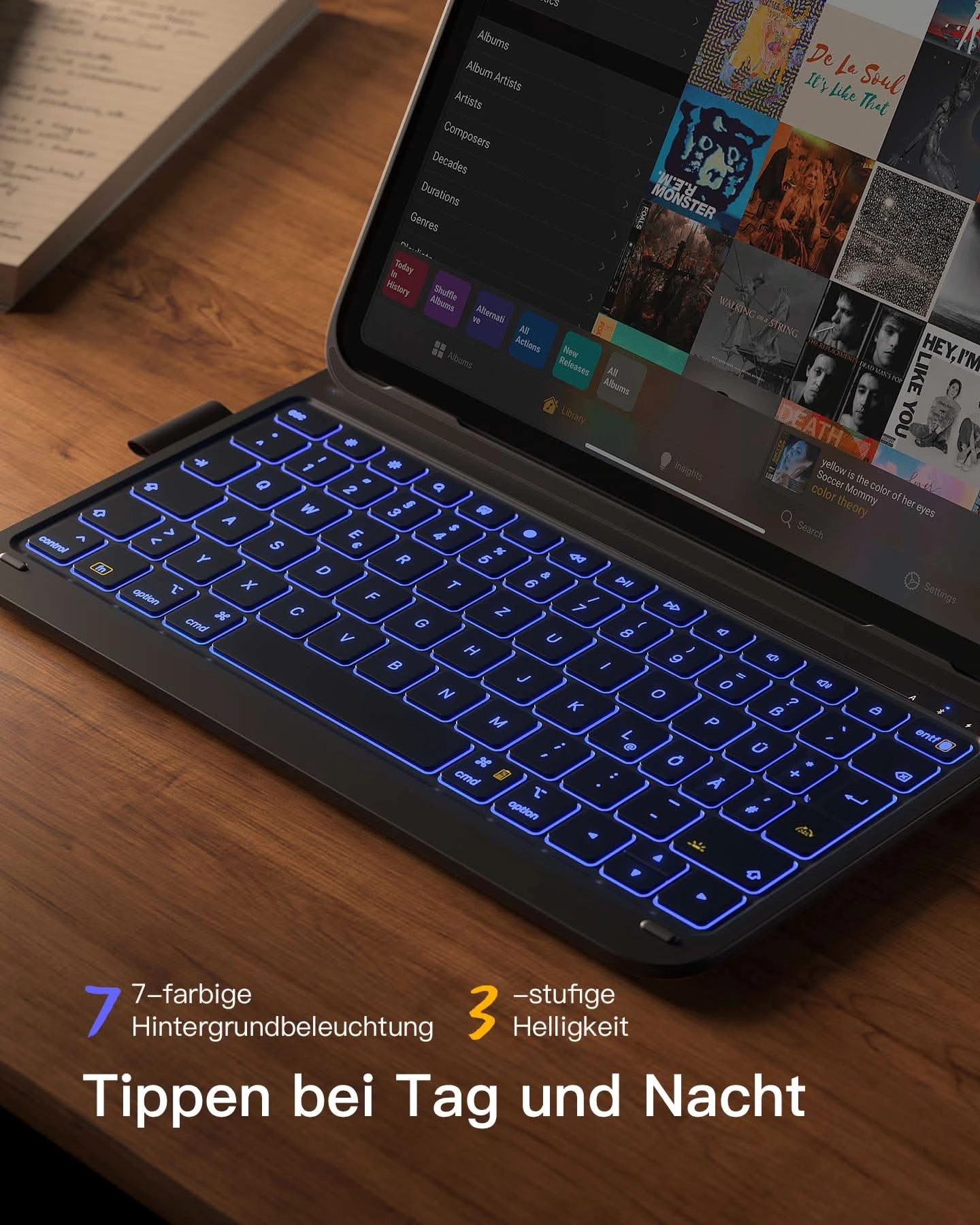Bàn Phím Bluetooth Kiêm Bao Da iPad 11 inateck AirTap Led RGB – Giải Pháp Hoàn Hảo Cho iPad Air & Pro 11-inch (BK2007-RGB)