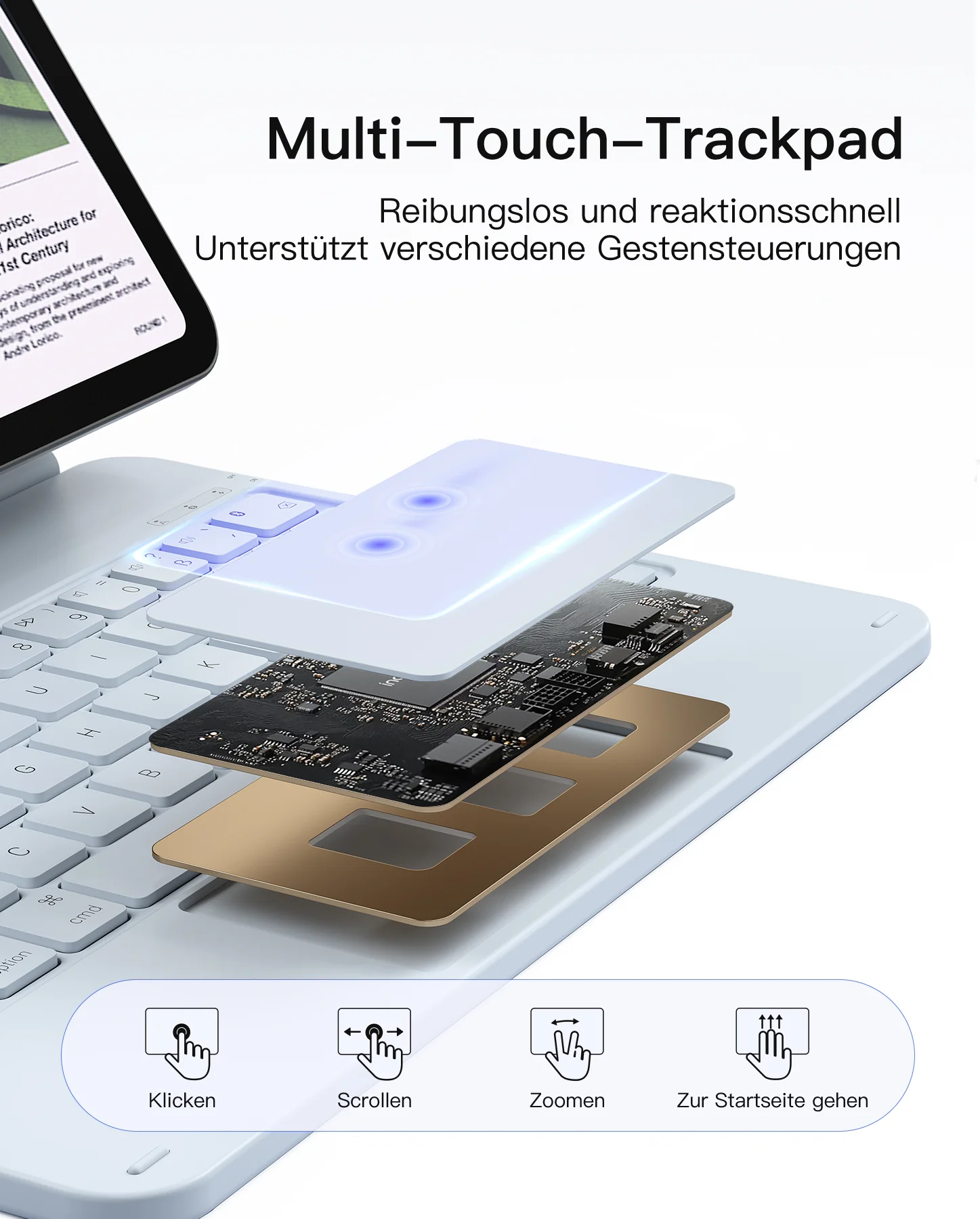 Bàn Phím Bluetooth Kiêm Bao Da inateck Neo Magic Cho iPad 11 Gen A16/10 Gen 10.9-inch KB09119-10