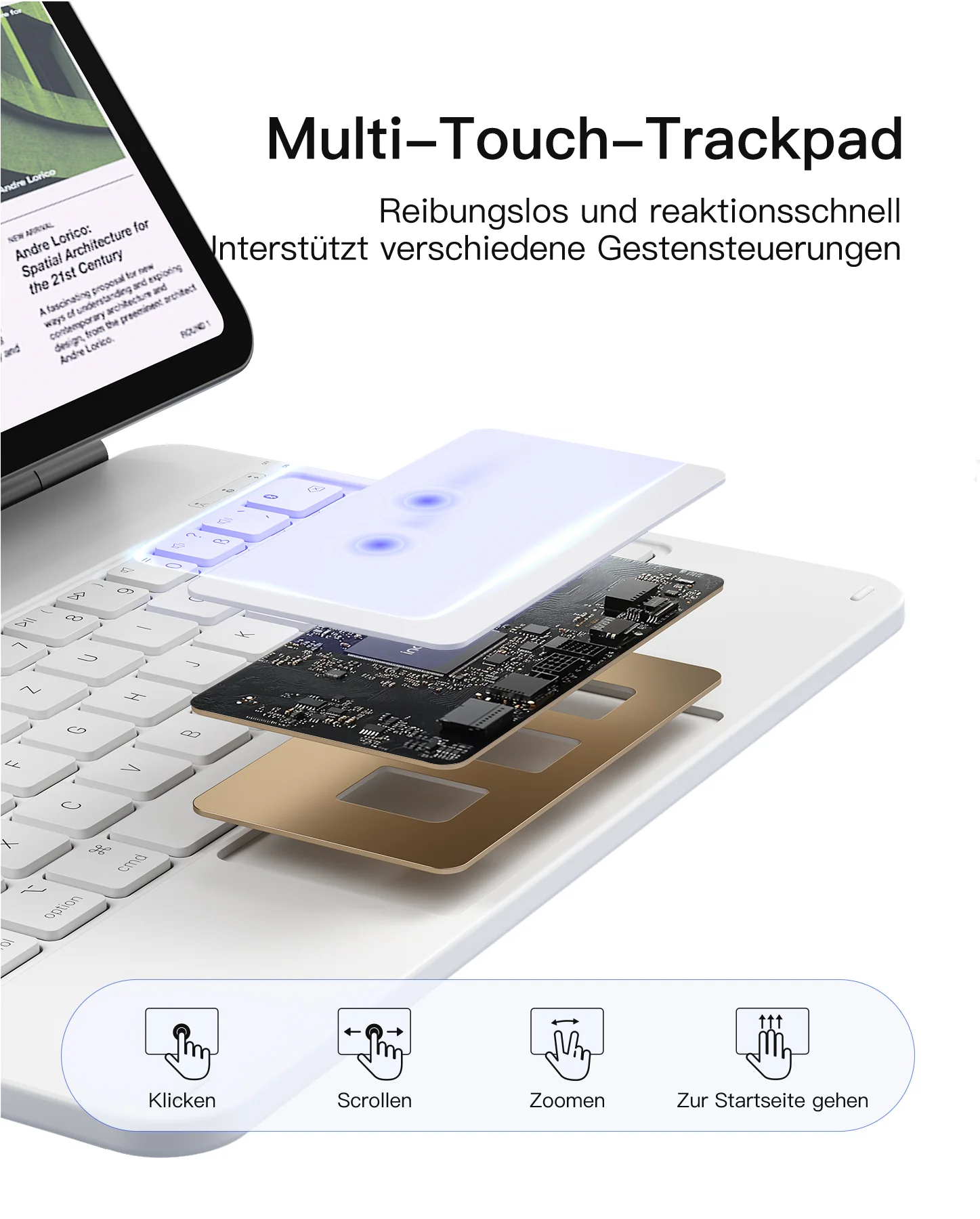 Bàn Phím Bluetooth Kiêm Bao Da inateck Neo Magic Cho iPad 11 Gen A16/10 Gen 10.9-inch KB09119-10