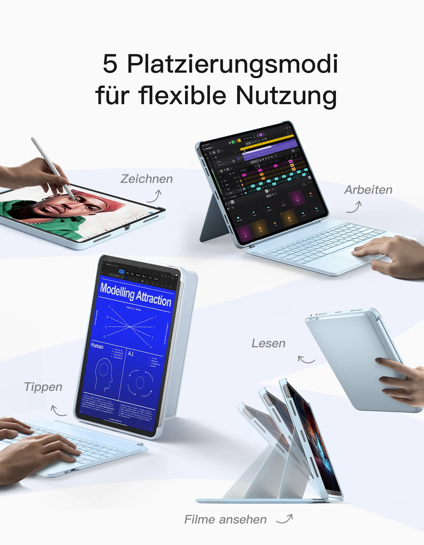 Bàn Phím Bluetooth Kiêm Ốp Lưng inateck Acetouch Led RGB Cho iPad Air 13/Pro 12.9 KB04118 - Ảnh 11